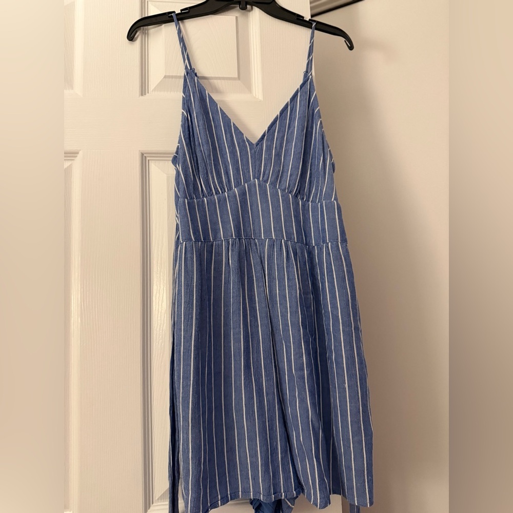 Blue and White Striped Sleeveless romper